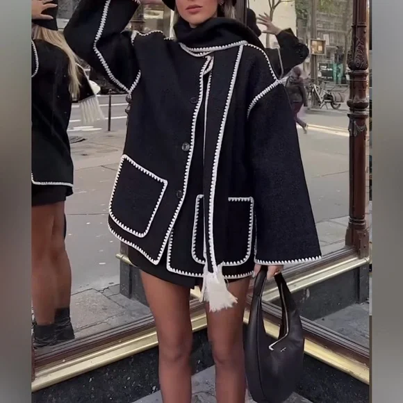 Coat trim Wool-blend With Tassel Scarf coat - Picture 2 of 6